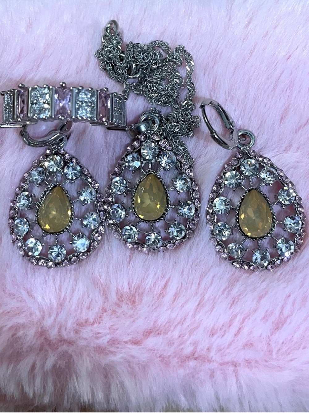 Pink Sapphire Zircon Necklace Earrings Ring Size 8